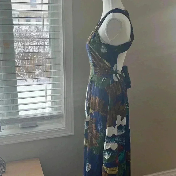 [S]Vintage BOA France Cross Shoulder Belt Open Back Floral Print  Mid Dress - Picture 5 of 16